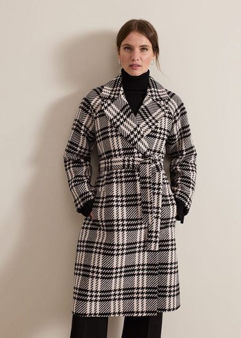 Phase Eight Petite Cassie Check Wool Wrap Coats Black/White USA | 9238047-PI